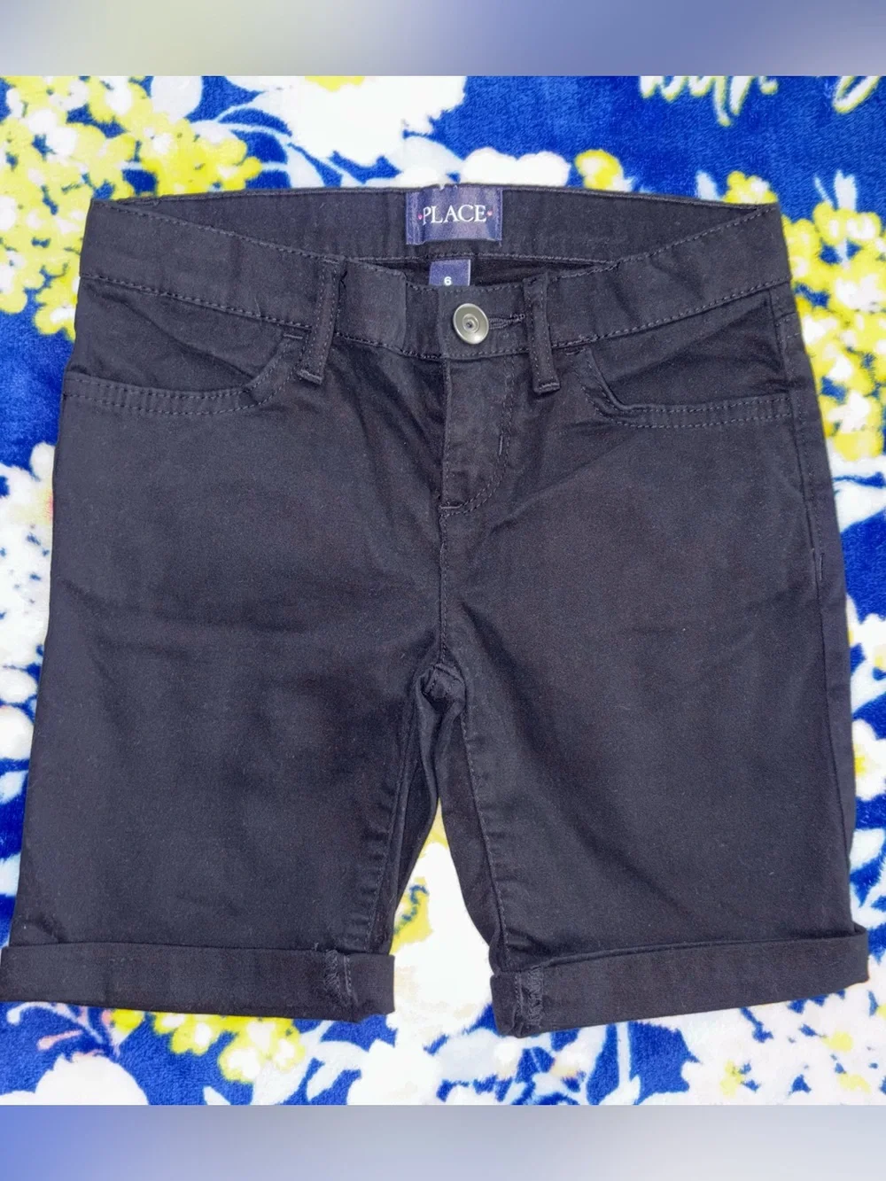 Place Girls Black Rolled Cuff Hem Cotton Bermuda Shorts | Size: 6